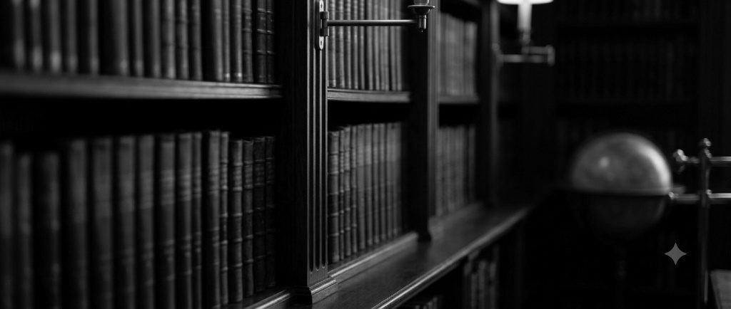 Rows of leather-bound legal volumes lining a classic law library